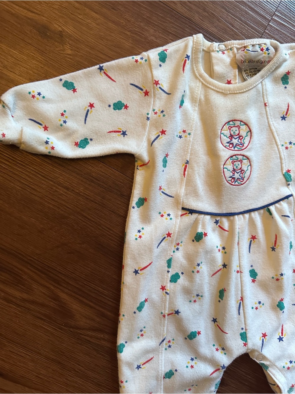 Vintage Printed Baby One-Piece with Playful Teal & Red Accents - Picture 2 of 8